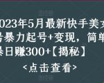 2023年5月最新快手美女号暴力起号+变现，简单粗暴日赚300+【揭秘】