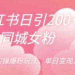 小红书日引200+同城女粉，最新实操爆粉玩法，单日变现1000+【揭秘】