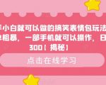 新手小白就可以做的搞笑表情包玩法，简单粗暴，一部手机就可以操作，日入300【揭秘】