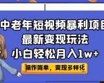 中老年短视频暴利项目最新变现玩法，小白轻松月入1w+【揭秘】