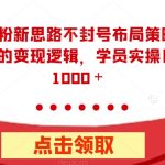 全新男粉新思路不封号布局策略，以及全新的变现逻辑，实操日收入1000＋【揭秘】