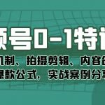 视频号0-1特训营：平台机制、拍摄剪辑、内容创作、爆款公式，实战案例分享