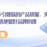 超级品牌课，3步引爆你的产品销量，实现利润翻倍教你落地做好品牌的课