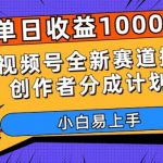 单日收益1000+，视频号全新赛道撸创作者分成计划，小白易上手【揭秘】