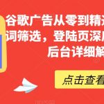 谷歌广告从零到精通，包含关键词筛选，登陆页深度策划，谷歌后台详细解读等