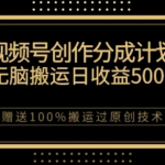 视频号分成计划与私域双重变现，纯搬运无技术，日入3~5位数【揭秘】