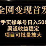 【全网变现首发】新手实操单号日入500+，渠道收益稳定，项目可批量放大【揭秘】