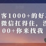 单日获客1000+的好项目，只要你微信扛得住，没有1000+你来找我【揭秘】