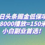 今日头条掘金低保项目，8000播放=150米，小白副业首选【揭秘】