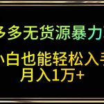 拼多多无货源暴力玩法，全程干货，小白也能轻松入手，月入1万+【揭秘】