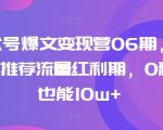 AI公众号爆文变现营06期，公众号公域推荐流量红利期，0粉起号也能10w+