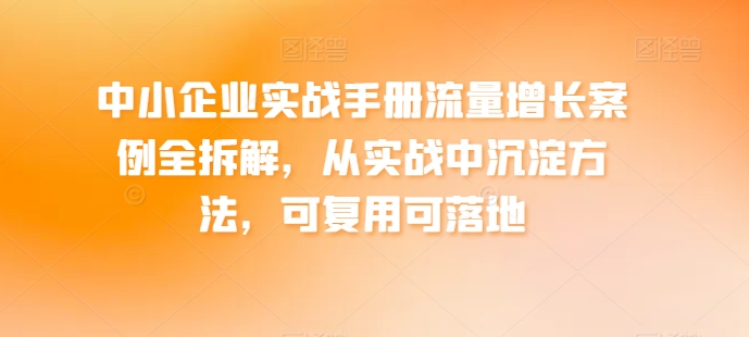 中小企业实战手册流量增长案例全拆解，从实战中沉淀方法，可复用可落地