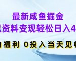 最新咸鱼掘金，虚拟资料变现，轻松日入400+，小白福利，0投入当天见收益【揭秘】